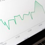 Gráfico financeiro com linhas de tendência exibido na tela de um computador