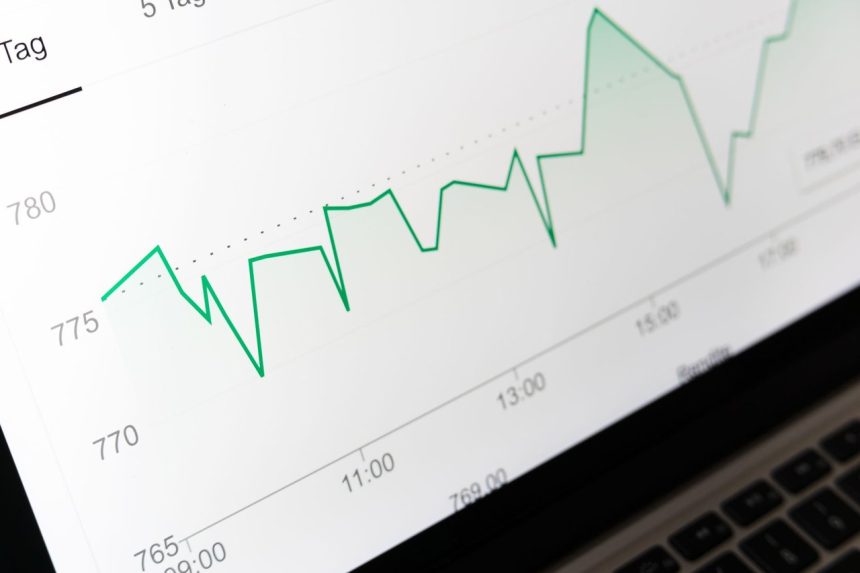 Gráfico financeiro com linhas de tendência exibido na tela de um computador